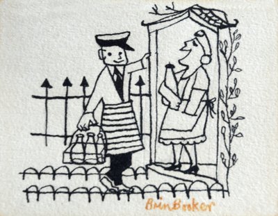 The Milkman (قلم وحبر على ورق مصنوع يدوياً) بواسطة بريندا برين بوكر